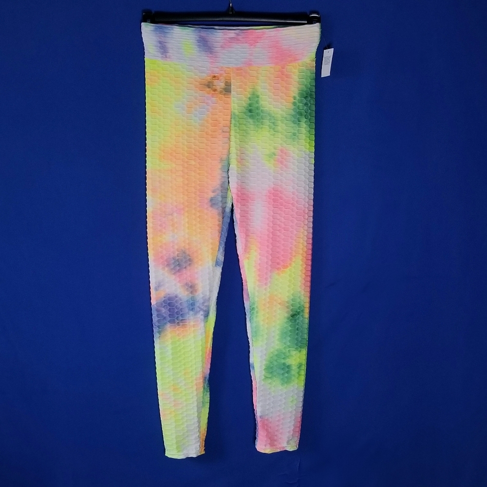 AQ Sport Honeycomb Tie Dyed Leggings Pull-On Style And Flattering Ruched Back
